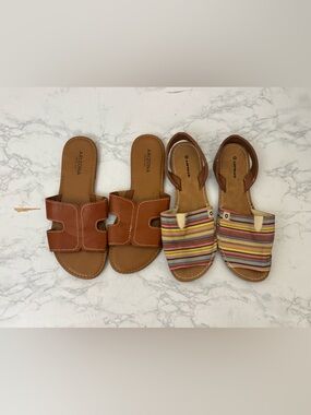 Airwalk Arizona Slip On Sandals Women’s 7.5 Lot Of 2 Brown Faux Leather Flats